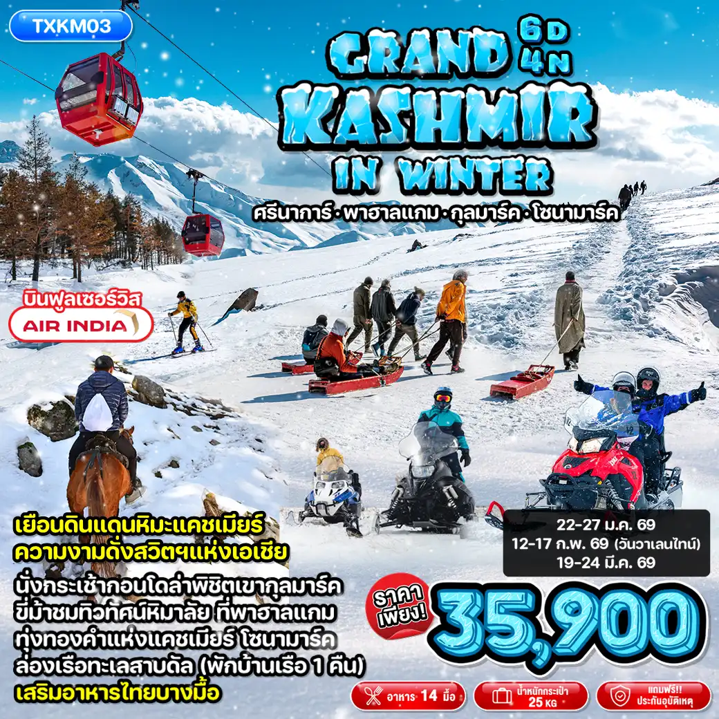 ทัวร์อินเดีย Grand Kashmir in Winter 6วัน 4คืน (AI)