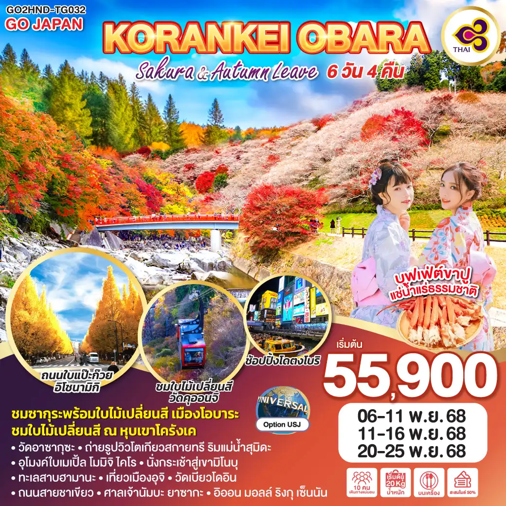 ทัวร์ญี่ปุ่น KORANKEI OBARA SAKURA & AUTUMN LEAVE 6วัน 4คืน  (TG)
