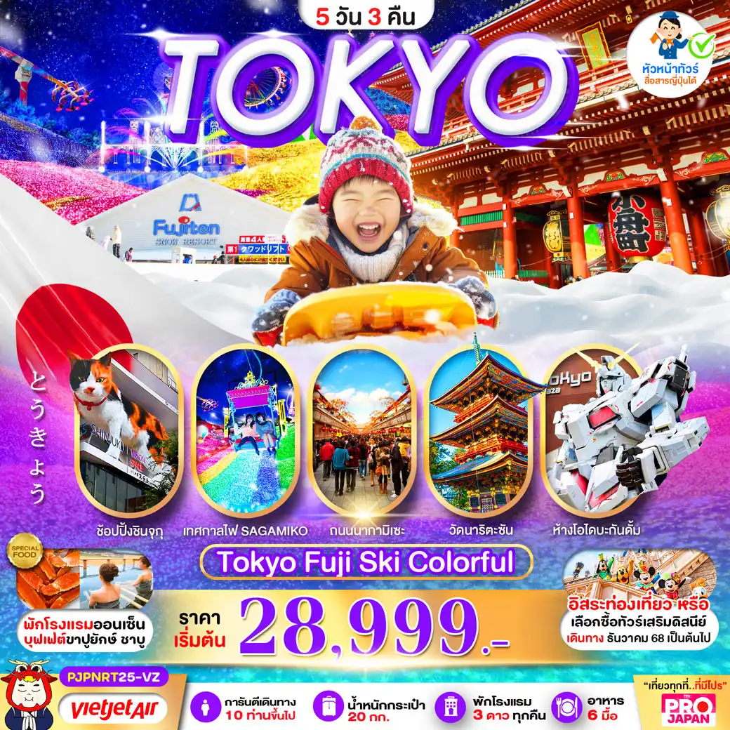 ทัวร์ญี่ปุ่น PRO TOKYO FUJI SKI COLORFUL (บินตรง) 5วัน 3คืน (VZ)