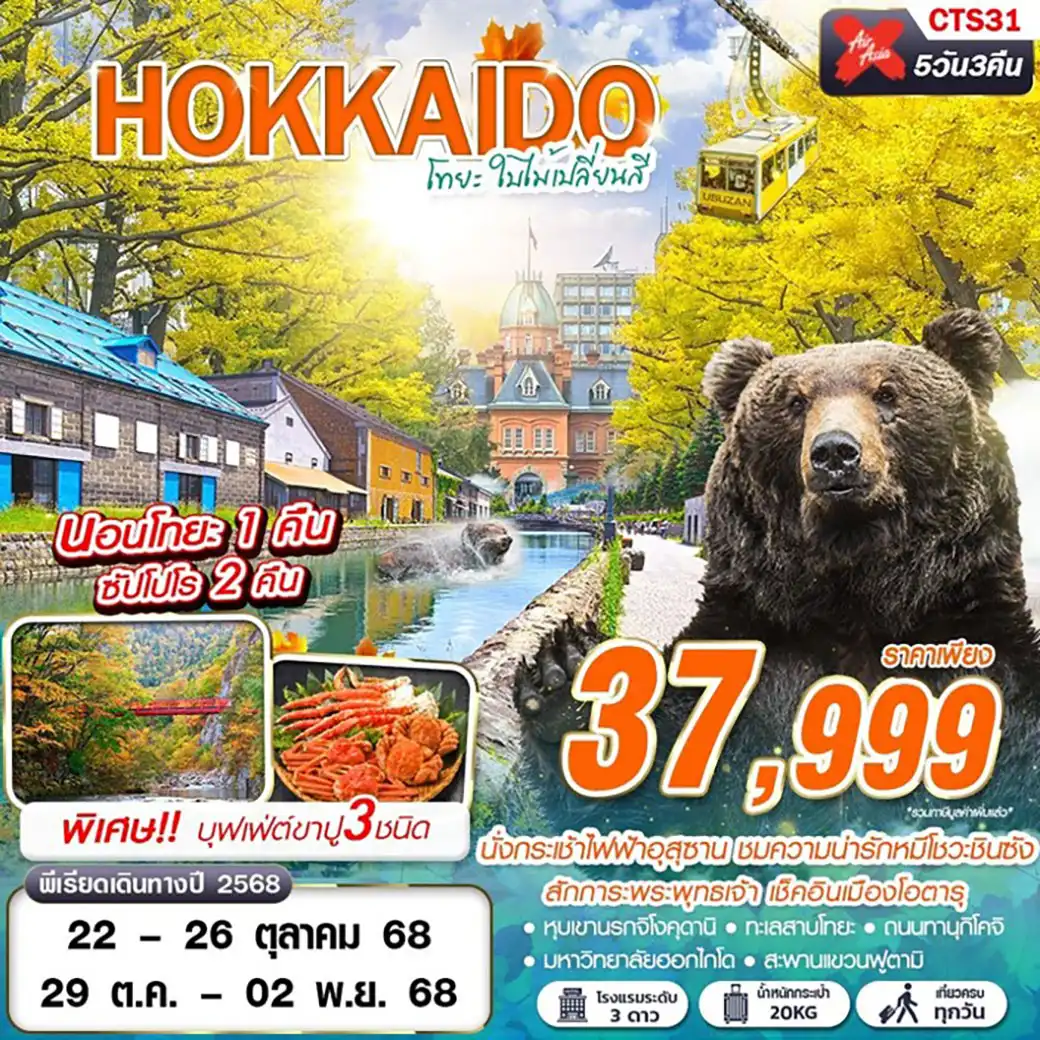 ทัวร์ญีี่ปุ่น  HOKAIDO โทยะ ใบไม้เปลี่ยนสี  5วัน 3คืน (XJ)