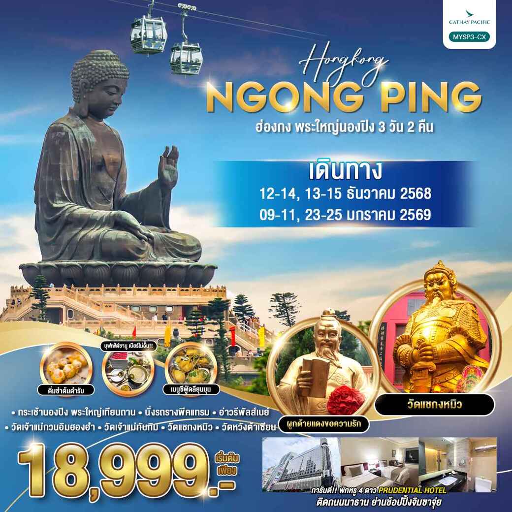 ทัวร์ฮ่องกง  พระใหญ่นองปิง 3วัน 2คืน (CX)