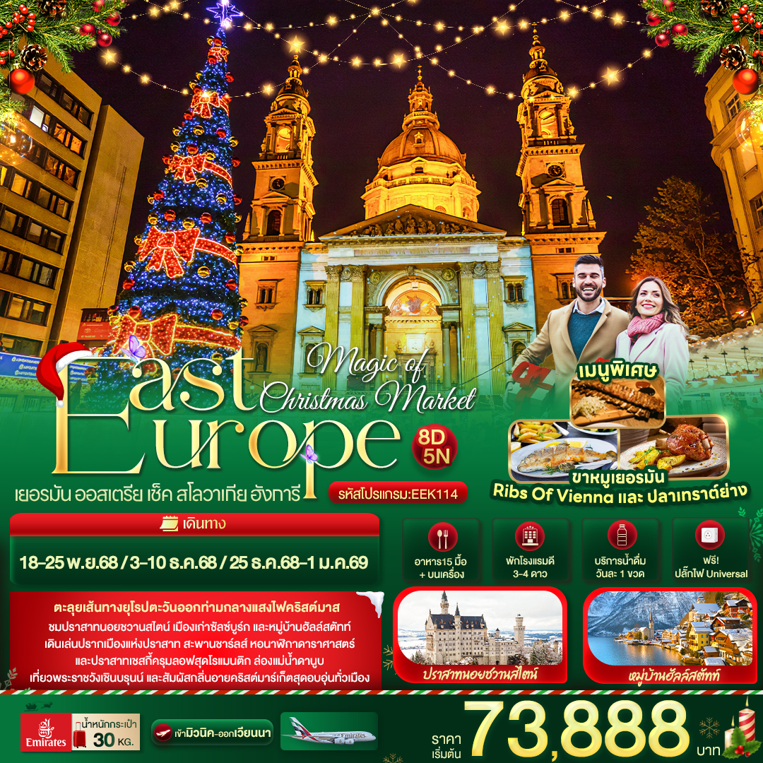 ทัวร์เยอรมนี Magic of Christmas Market East Europe เยอรมัน ออสเตรีย เช็ค สโลวาเกีย ฮังการี 8วัน 5คืน (EK)