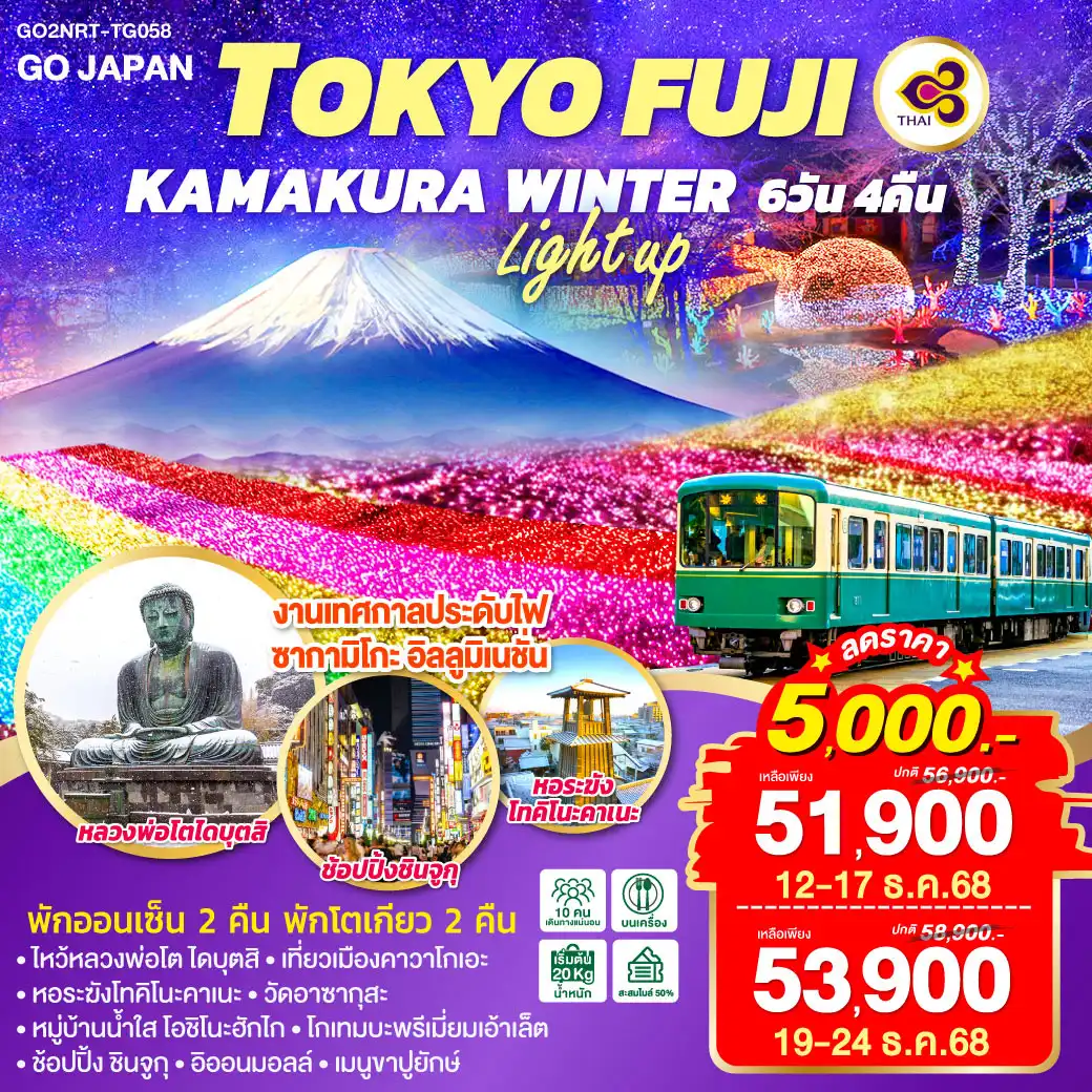 ทัวร์ญี่ปุ่น  TOKYO FUJI KAMAKURA WINTER LIGHT UP 6วัน 4คืน  (TG)