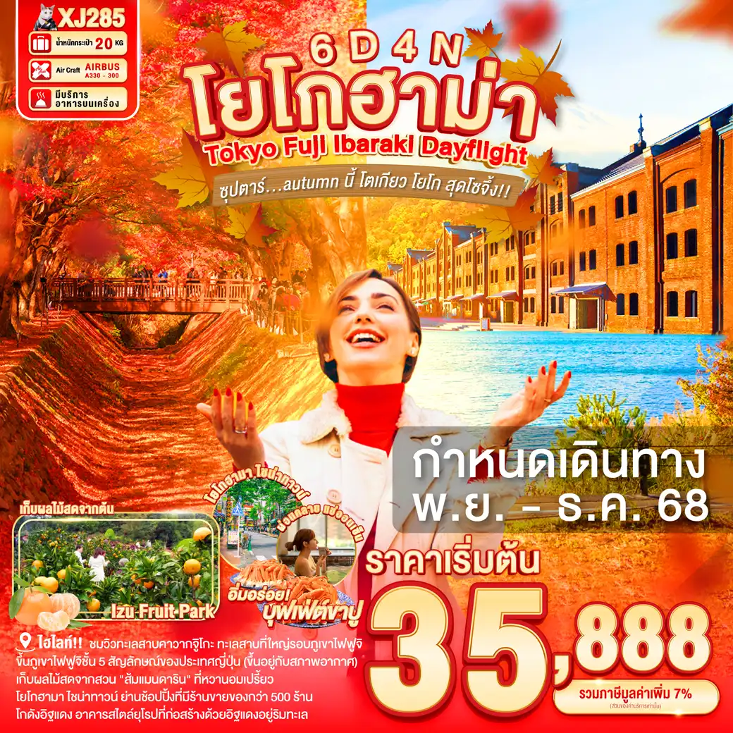 ทัวร์ญี่ปุ่น TOKYO FUJI IBERAKL DAYFTTLGHT 6วัน 4คืน (XJ)