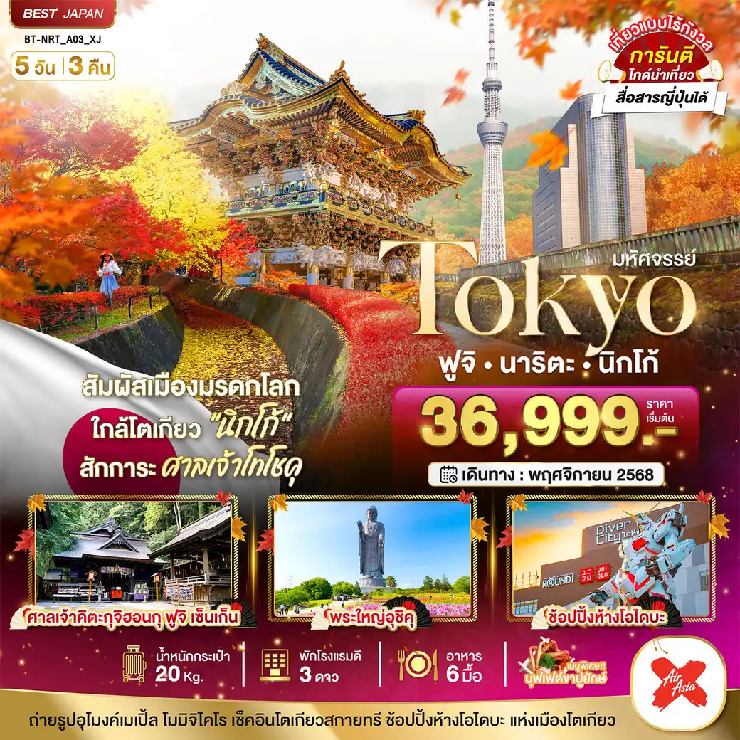ทัวร์ญี่ปุ่น มหัศจรรย์...TOKYO ฟูจิ นาริตะ นิกโก้ 5วัน 3คืน (XJ)