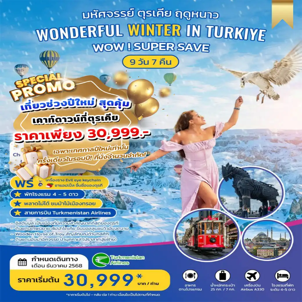 ทัวร์ตุรเคีย WONDERFUL WINTER IN TURKIYE มหัศจรรย์ ตุรเคีย ฤดูหนาว ธันวาคม 2568 9วัน 7คืน (T5)