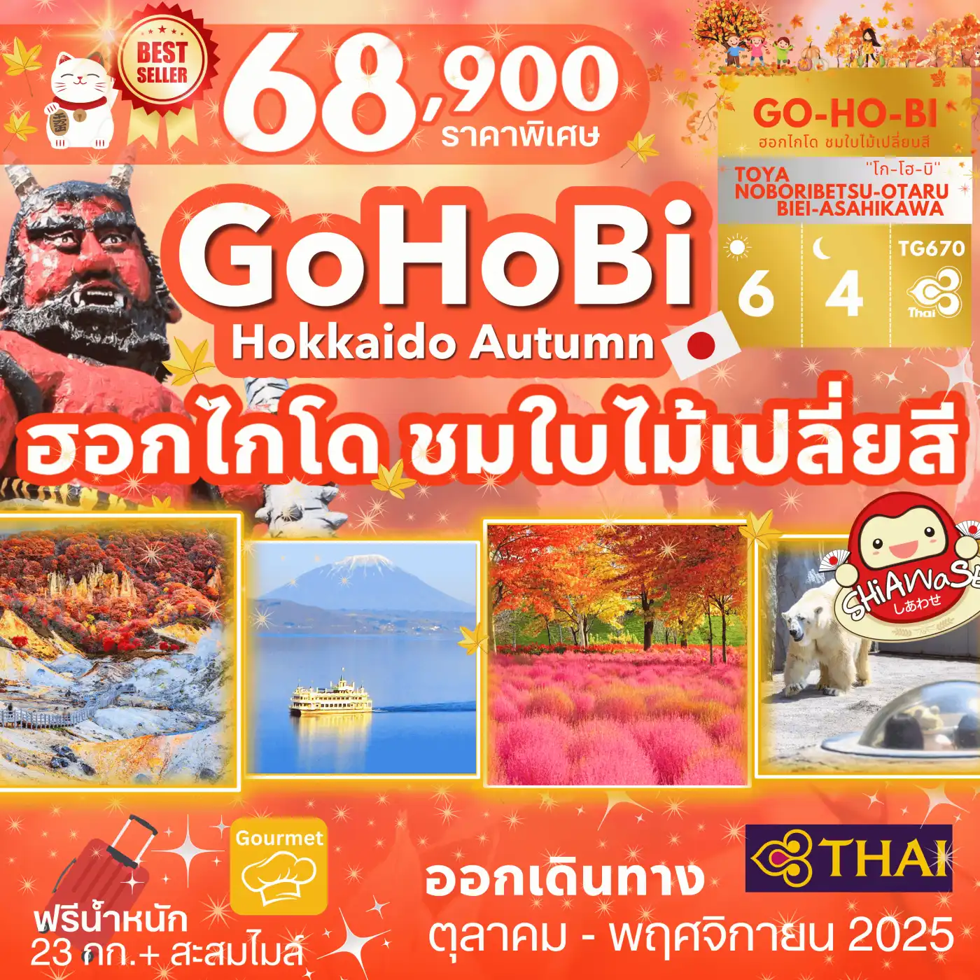 ทัวร์ญี่ปุ่น GOHOBI Hokkaido Autumn Tour 6วัน 4คืน (TG)