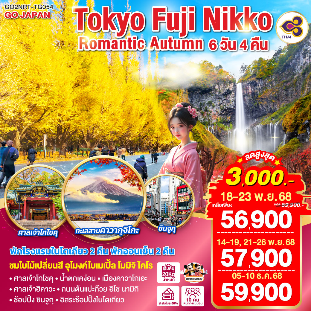 ทัวร์ญี่ปุ่น TOKYO FUJI NIKKO ROMANTIC AUTUMN 6วัน 4คืน (TG)