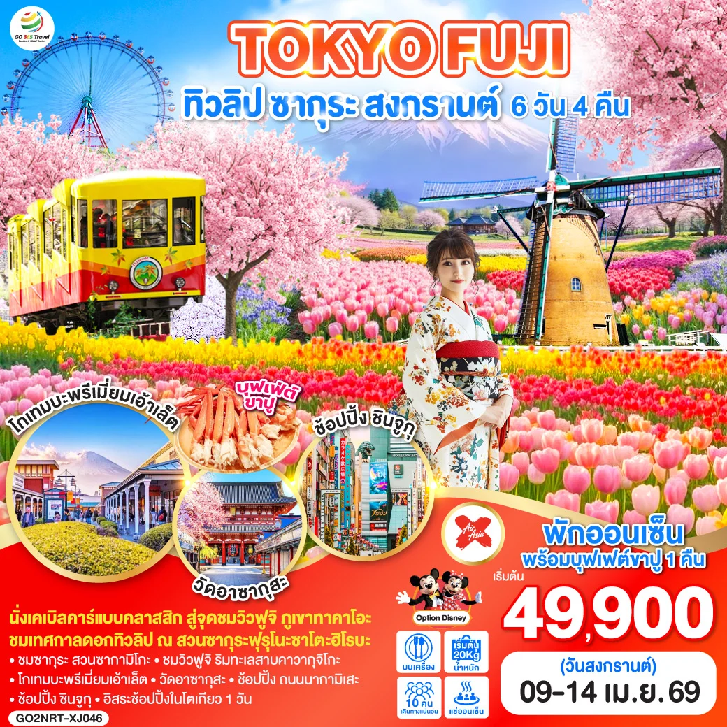 ทัวร์ญี่ปุ่น TOKYO FUJI ทิวลิป ซากุระ สงกรานต์ 6วัน 4คืน (XJ)